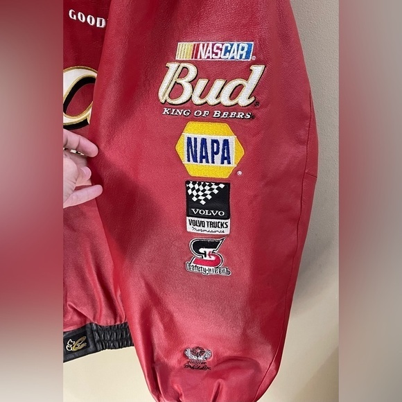 VTG CHASE × DALE JR Size 2XL Leather Red Nascar Bomber Jacket Insulated Race - Picture 8 of 16